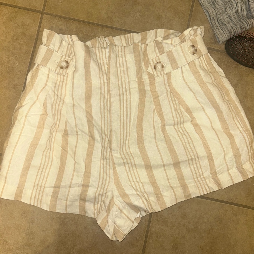 Striped Tan and White Women's Shorts
